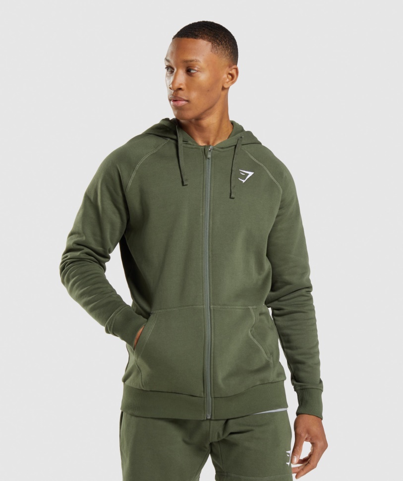 Crest Zip Up Hoodie Core Olive Gymshark