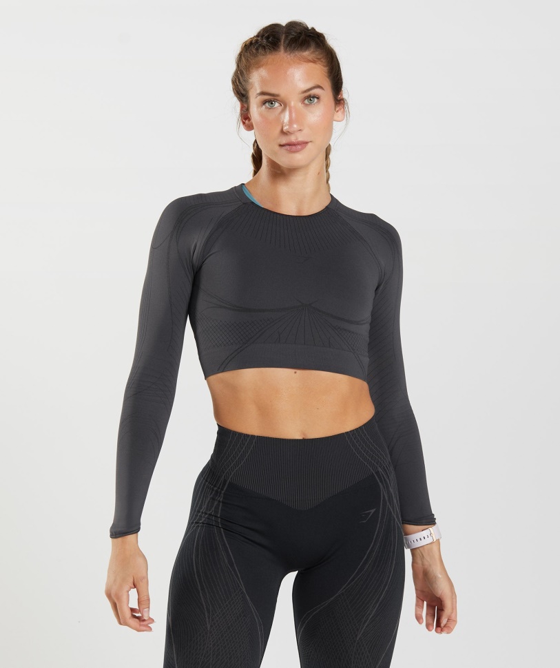 Gymshark Apex Nahtloses Bauchfreies Top Onyx Grau-schwarz