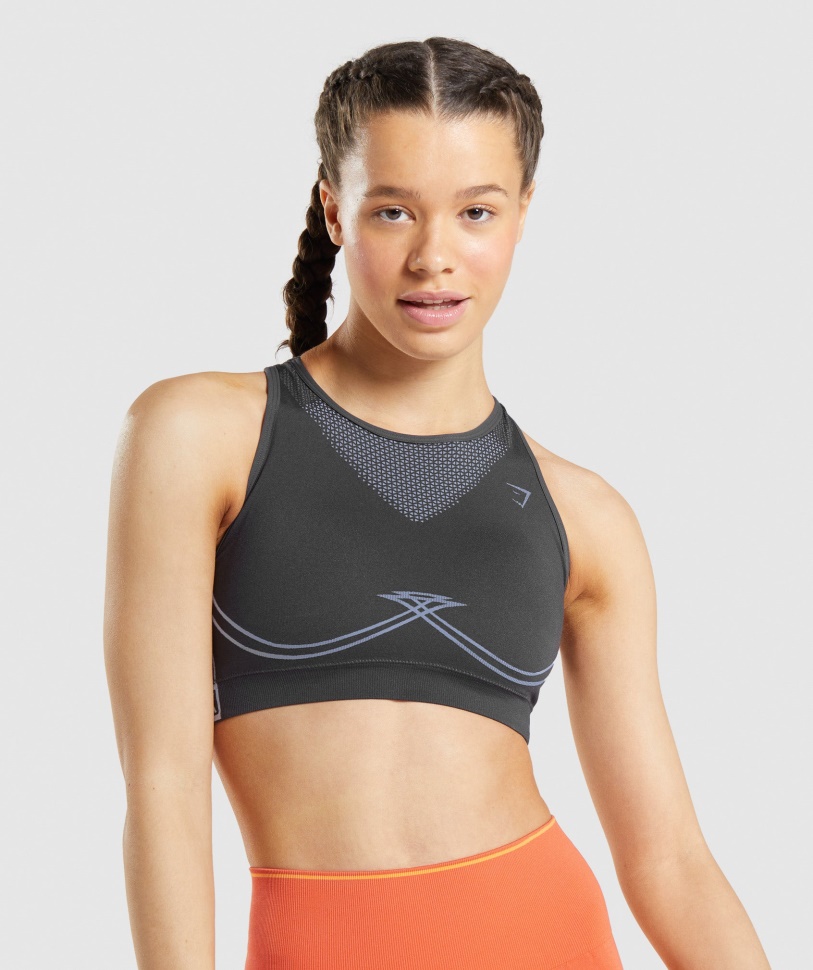 Gymshark Apex Nahtloser Sport-BH Onyxgrau-lavendelblau