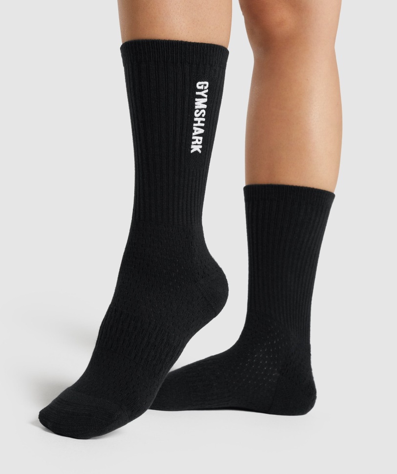 Gymshark Schwarz Premium Bestickte Rundsocke 1pk