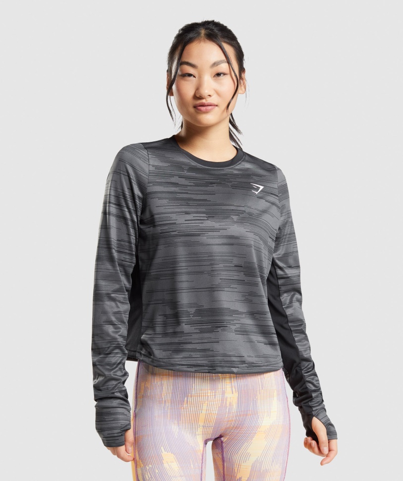 Gymshark Schwarzes Sport-Langarm-T-Shirt Mit Aufdruck