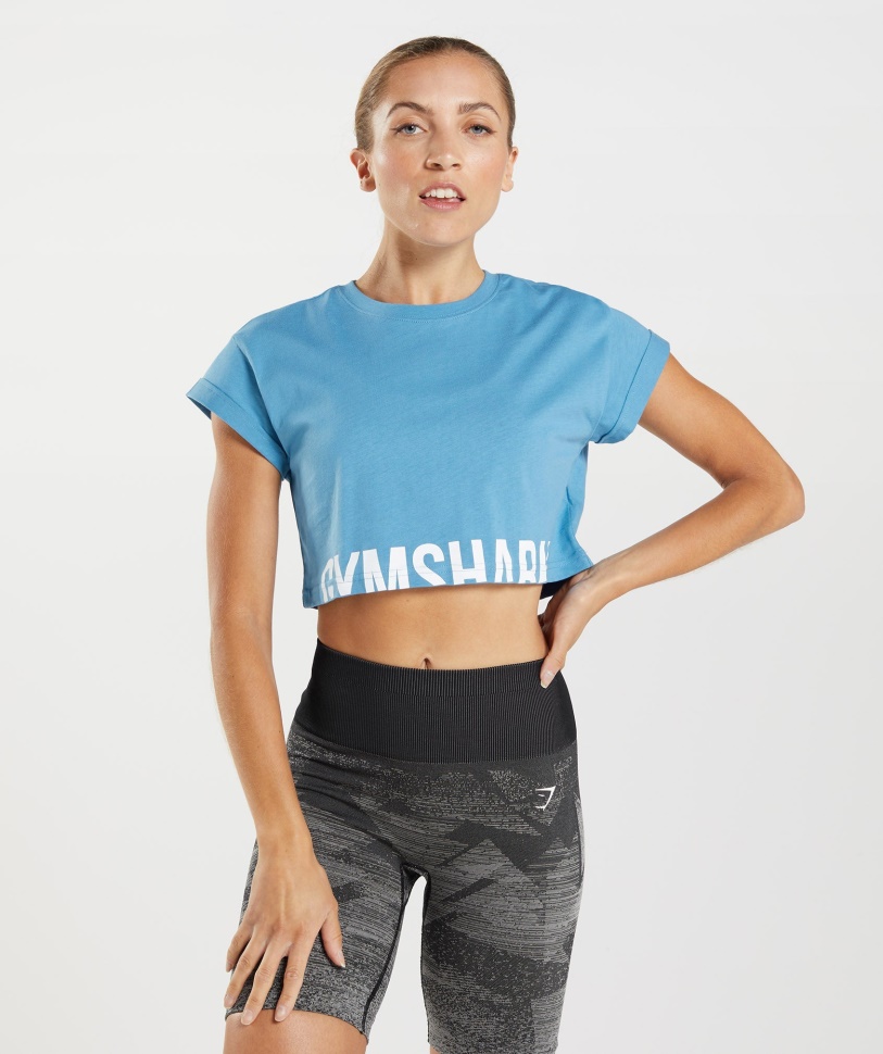 Gymshark Coastal Blue Fraction Crop Top