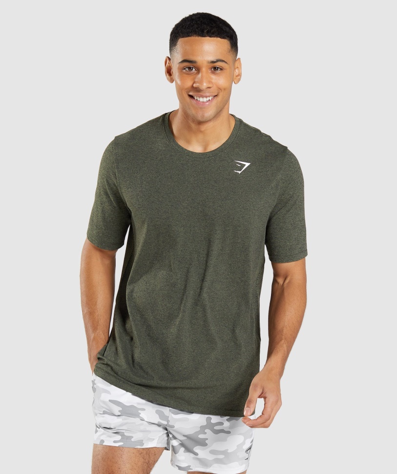 Gymshark Core Olive Merl Ankunft Nahtloses Kurzarm-T-Shirt