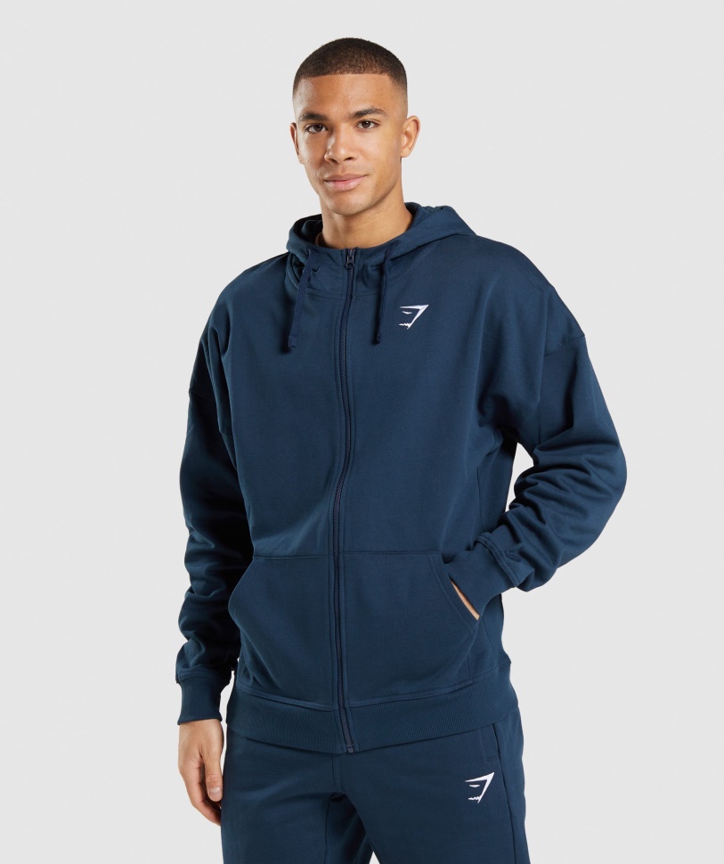 Gymshark Navy Essential übergroßer Kapuzenpullover Mit Reißverschluss