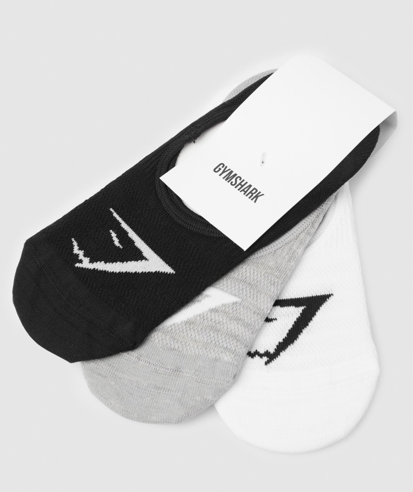 Gymshark No Show Socken 3er-Pack Weiß-hellgrau Meliert-schwarz