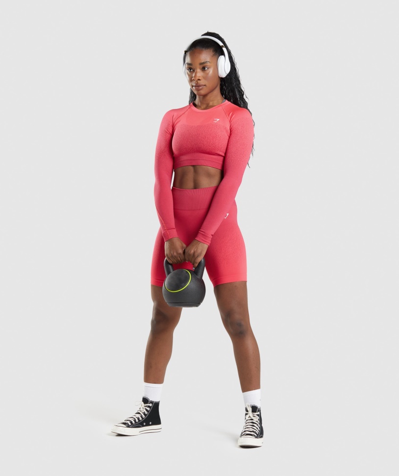 Gymshark Rosa-rotes Adapt Ombre Nahtloses Langärmliges Crop-Top