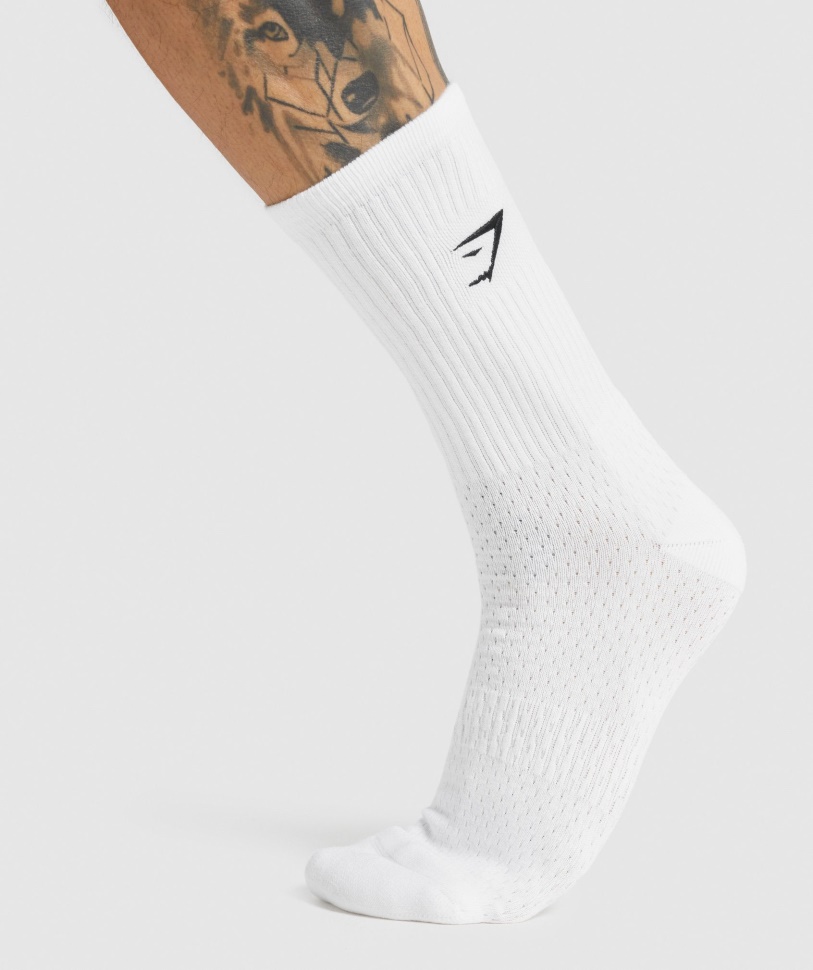 Gymshark Premium Bestickte Crew-Socke, 1er-Pckg., Weiß