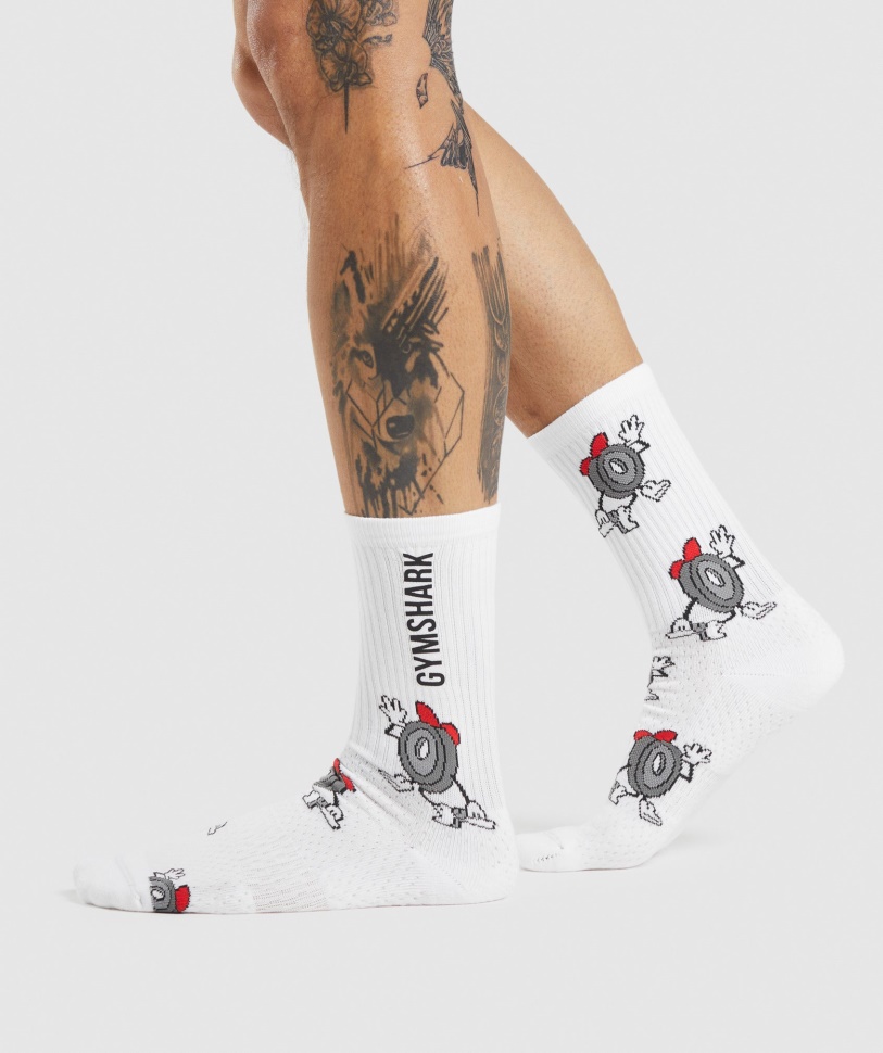 Sticker Pack Dumbell Crew Socks 1Pk White Gymshark